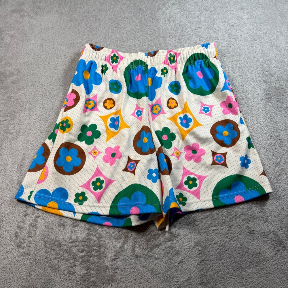 Bravest Studios Flower Shorts Mens Large Cream Multicolor Floral Monogram Print
